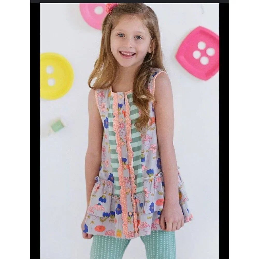 Matilda Jane Happy & free lollipop sleeveless ruffle hem top floral 6
